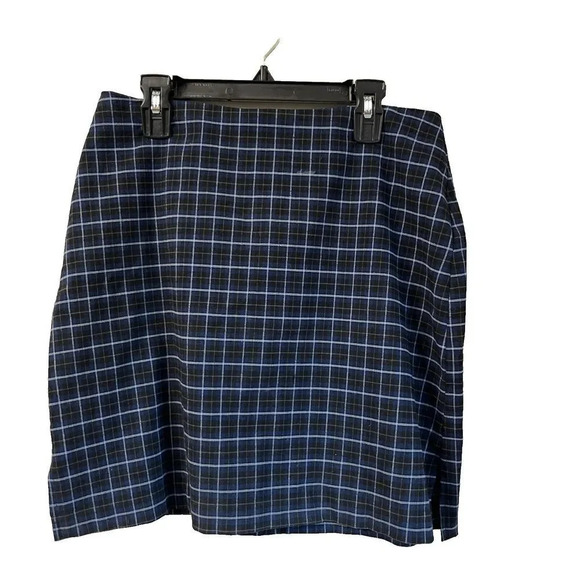 Vtg 90s No Boundaries Women Blue Black Plaid Pattern Tight Mini Skirt 9 Academia - Picture 1 of 5